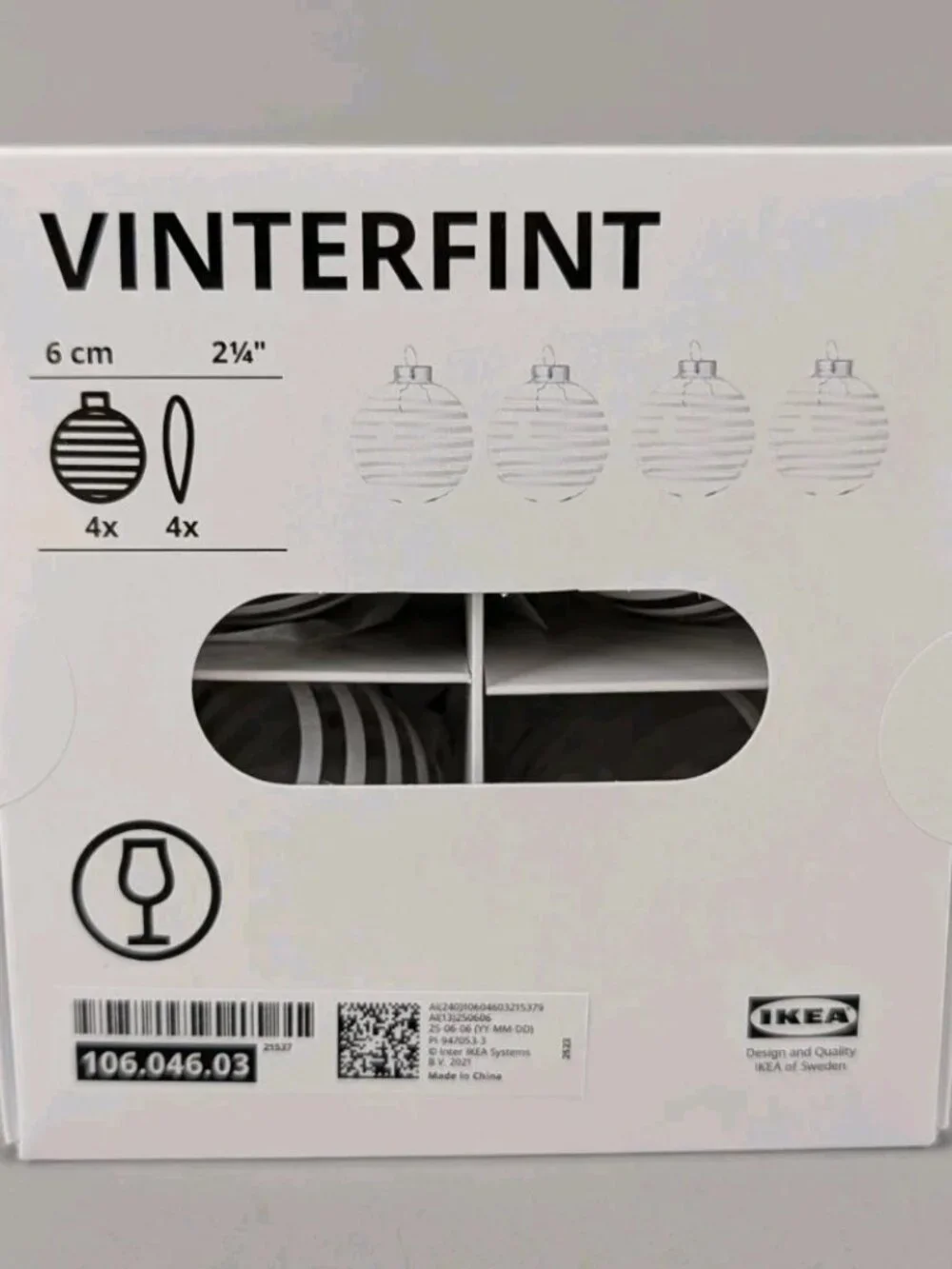 4 Pack VINTERFINT Tree Ornament Bauble Clear Glass White 2¼